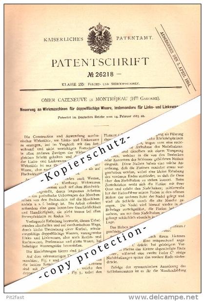 Original Patent - Omer Cazeneuve à Montrejeau , 1883 , Machine pour le tricotage !!!