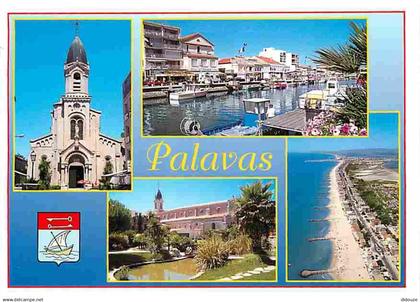 34 - Palavas les Flots - Multivues - Bateaux - Blasons - Eglise - Voir Timbre - Flamme Postale de Palavas les Flots - CP