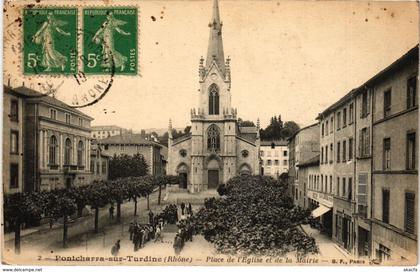 CPA Pontcharra-sur-Turdine - Place de l'Eglise et de la Mairie (1036558)