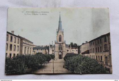 Pontcharra sur Turdine, la place, l'église, la mairie, Rhône 69