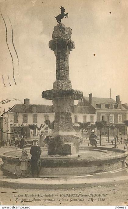 65 - Rabastens de Bigorre - Fontaine monumentale - Place Centrale - Oblitération ronde de 1921 - CPA - Voir Scans Recto-