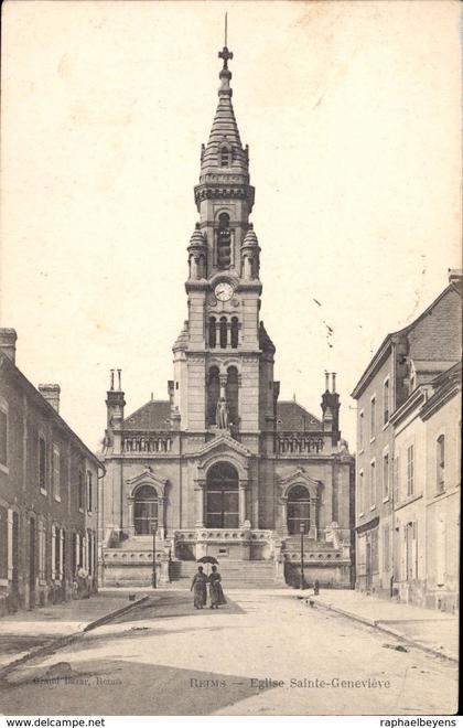 CPA Reims Eglise Sainte-Geneviève circulée tampon timbre 1905