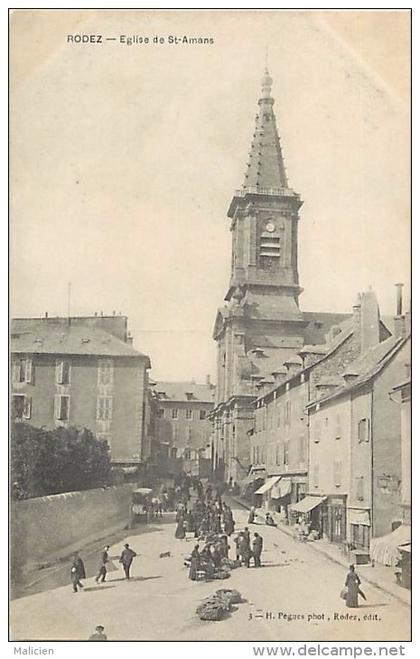 - aveyron - ref - A343 -  rodez - eglise de saint amans - st amans - marche - magasins -  carte bon etat -