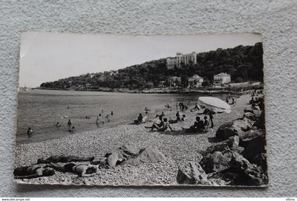 Cpsm 1958, Roquebrune cap Martin, la plage et le château, Alpes maritimes 06