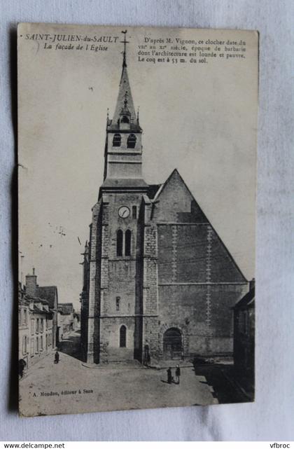 Cpa 1925, Saint Julien du Sault, la façade de l'église, Yonne 89