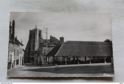 Cpsm, Seignelay, la halle et l'église, Yonne 89