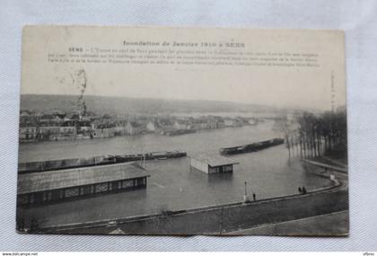 Cpa 1927, Sens, l'Yonne en aval de Sens pendant les grandes eaux, Yonne 89