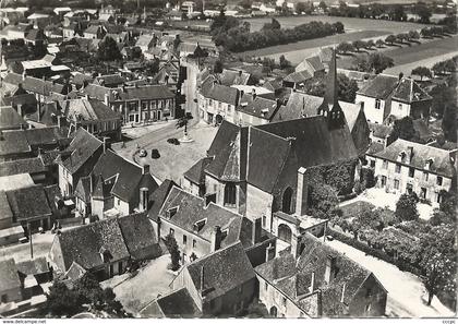 CPSM Tuffé vue aérienne L'Eglise et Rue de la Gare