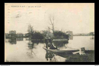 91 - Vigneux sur Seine - Le Lac et l'ile - Animée - Canotage - CPA - Oblitération de 1919 - Voir Scans Recto-Verso