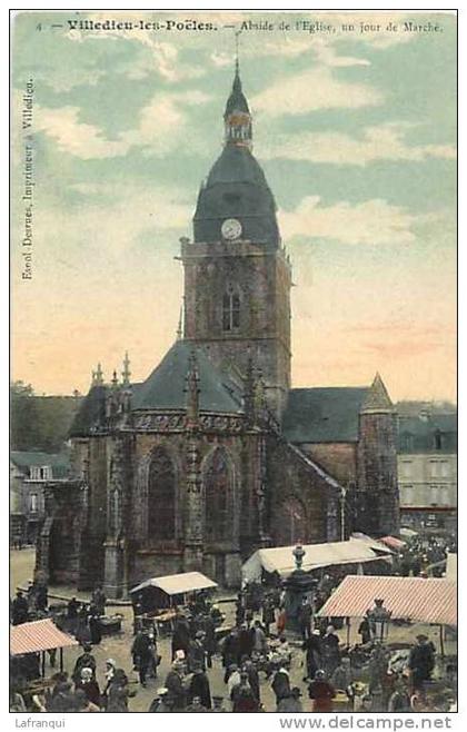 DEPT DIVERS- manche - ref A664- villedieu les poeles - abside de l eglise un jour de marché - carte bon etat -