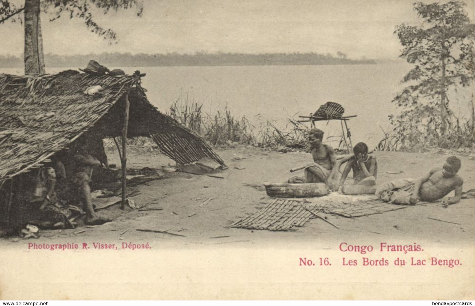 french congo, Natives at Shores of Lake Bengo (1900s) Postcard