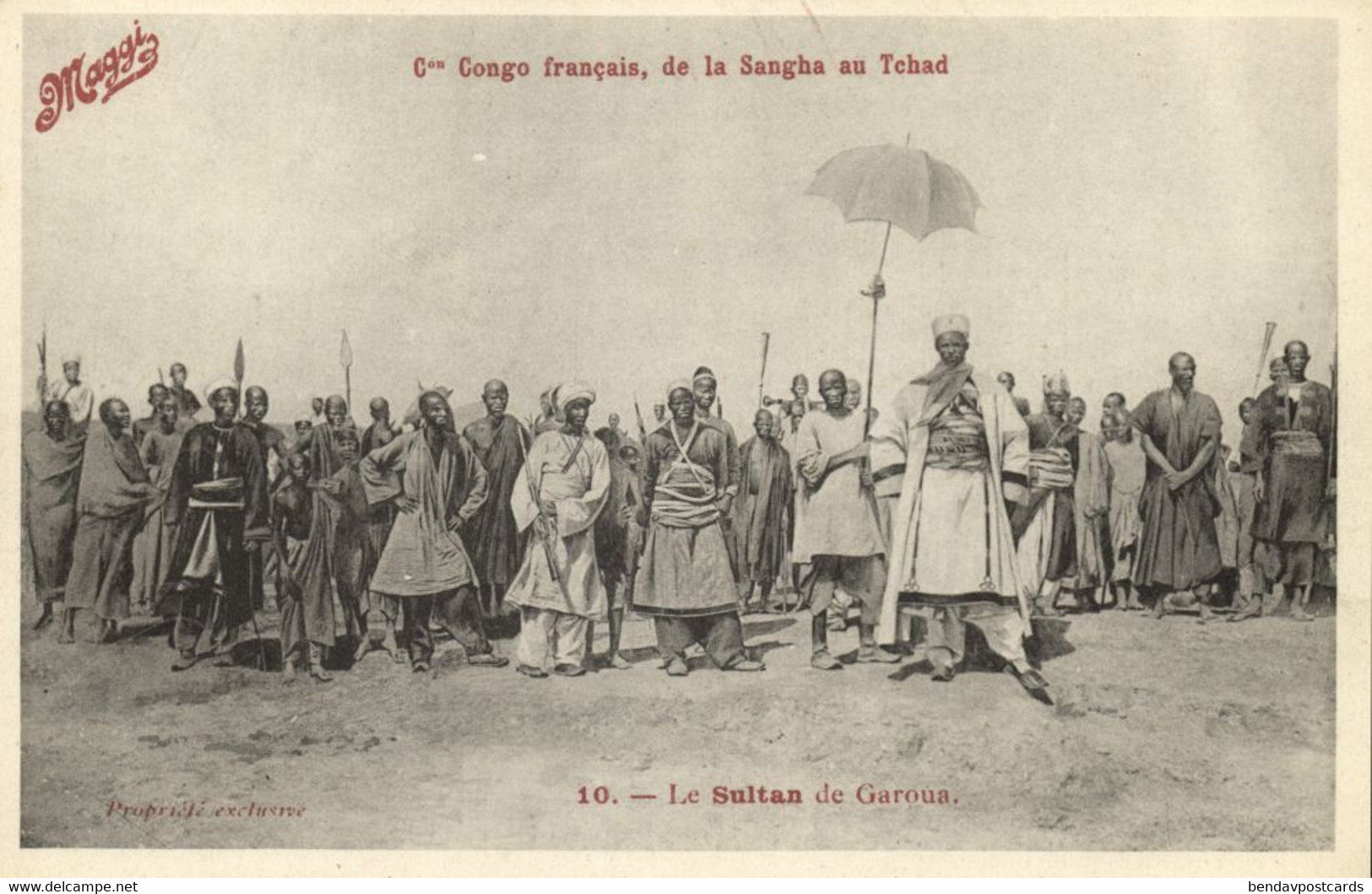 french congo, The Sultan of the Garoua with Followers (1920s) Postcard