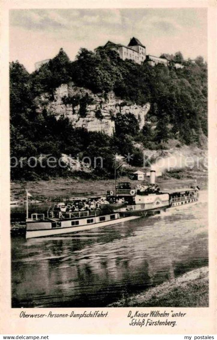 Fuerstenberg Weser Dampfschiffahrt D Kaiser Wilhelm unter Schloss Fuerstenberg