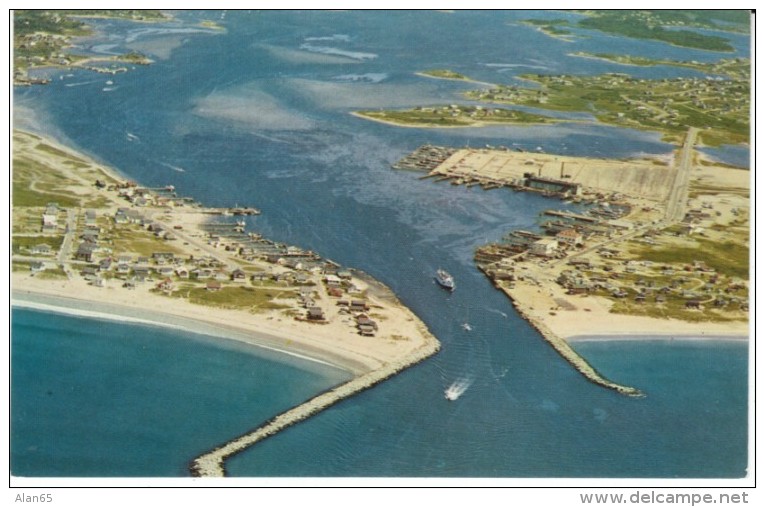 Galilee &amp; Jerusalem RI Rhode Island, Harbor Outlet to Sea from Air, c1950s Vintage Postcard