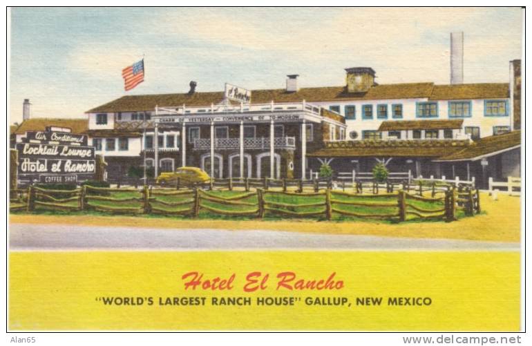 Gallup NM New Mexico, Hotel El Rancho on Route 66, on c1940s Vintage Linen Postcard