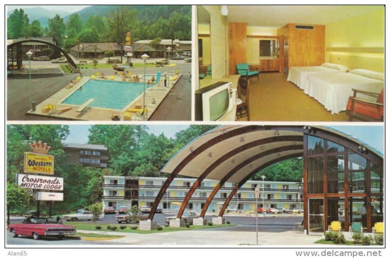 Gatlinburg TN Tennessee, Crossroads Motel, Lodging, Auto, Room Interior, Architecture, c1960s Vintage Postcard