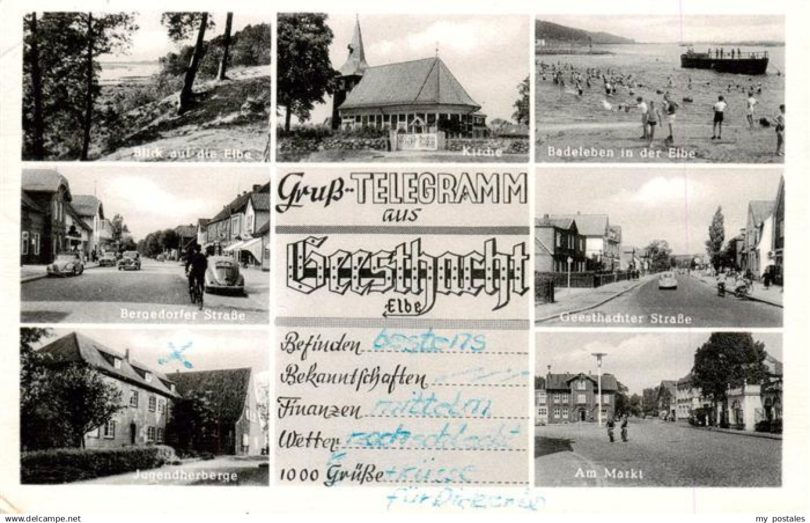 Geesthacht Elbe Blick auf Elbe Kirche Badestrand Strassenpartien Jugendherberge