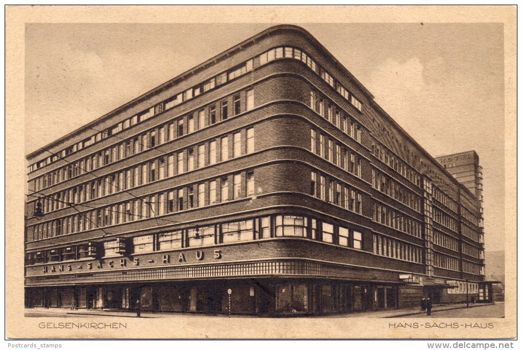 Gelsenkirchen, Hans-Sachs Haus, 1930, m. Bahnpoststempel Köln-Osnabrück