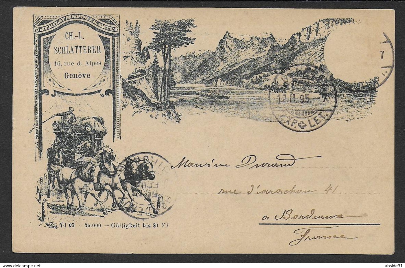 GENEVE - Ch. L. Schlatterer - ( Marchand de Timbres )  1895