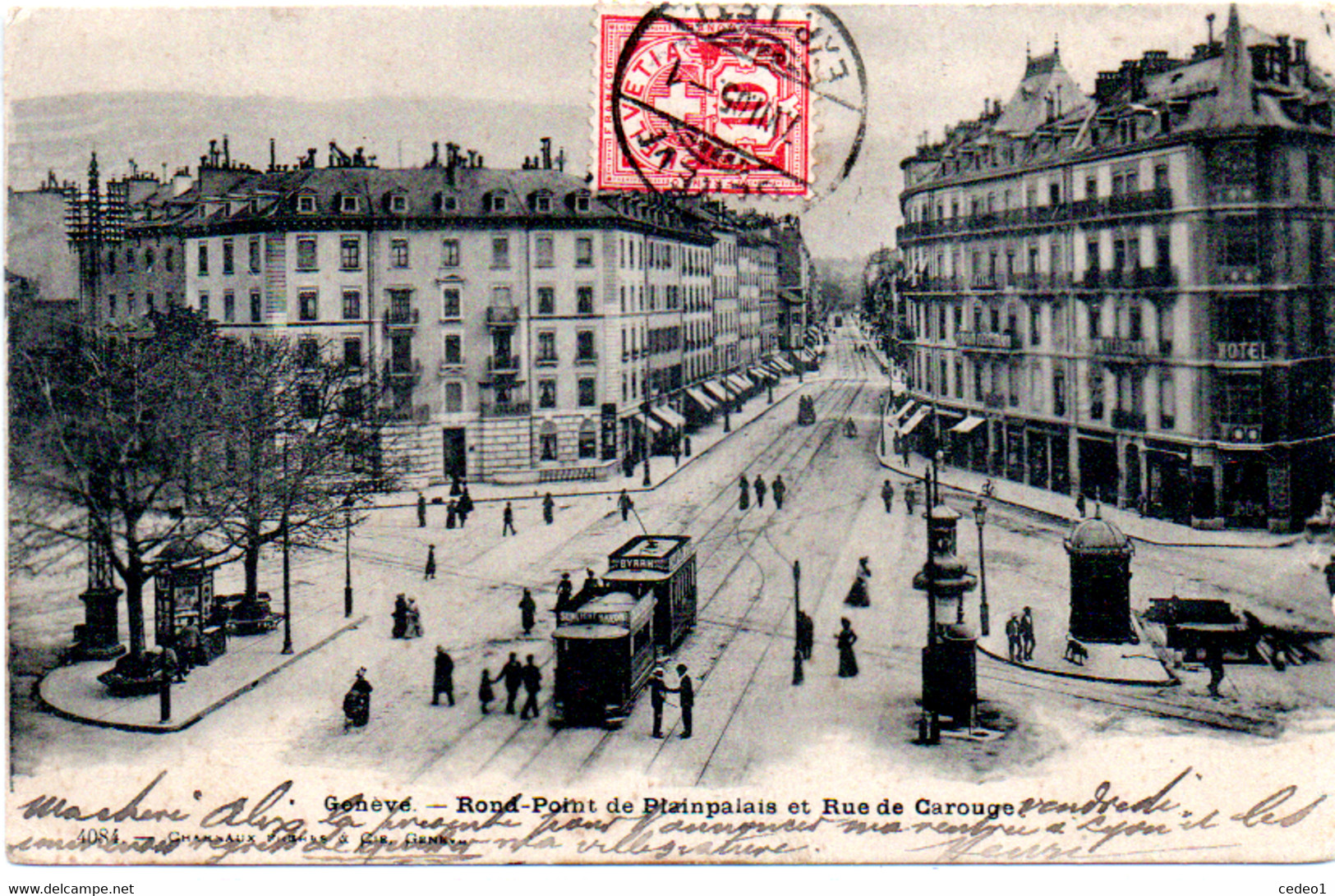 GENEVE  ROND POINT DE PLAINPALAIS ET RUE CAROUGE  en 1905