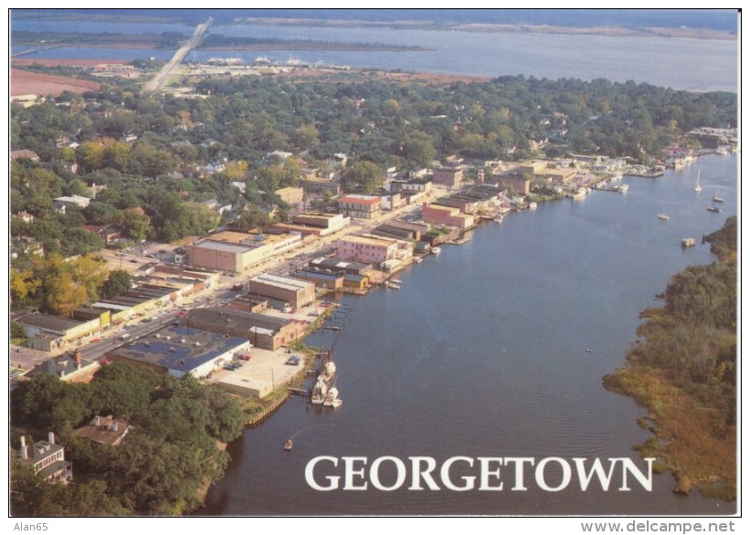 Georgetown SC South Carolina, Aerial View of Waterfront Town View, c1990s Vintage Postcard