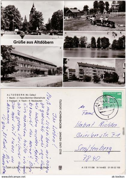 Altdöbern Niedrlausitz Markt, Oberschule, Freibad, Teich, Neubauten 1986