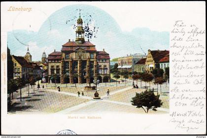 1901. Lüneburg Markt mit Rathaus. LÜNEBURG 11.8.01. + STOCKHOLM 13 8 01. (Michel 56) - JF190002