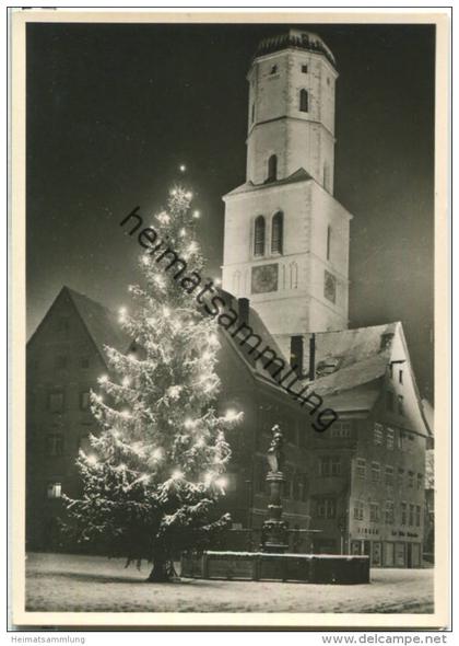 Biberach - Marktplatz zur Weihnachtszeit mit Schnee - Nachtaufnahme - Foto-Ansichtskarte - Verlag Leyensetter Biberach