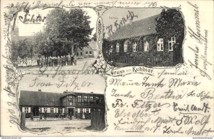 CPA Kuhbier Groß Pankow in der Prignitz, Kirche, Schulhaus, Pfarrhaus, Gehöft