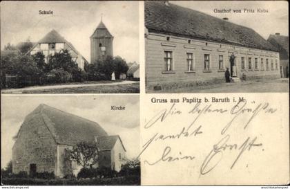 CPA Paplitz Baruth in der Mark, Schule, Kirche, Gasthof von Fritz Kuba