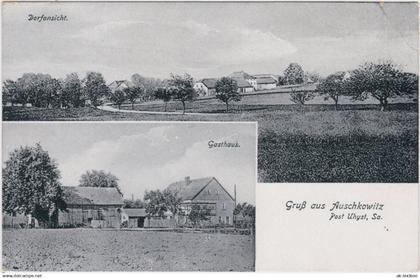 Auschkowitz-Burkau (Oberlausitz) Wučkecy Porchow 2 Bild: Gasthaus und Panorama 1914