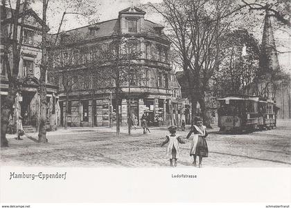 AK Hamburg um 1904 Eppendorf Ludolfstraße Straßenbahn Hotel Cafe Tewessteg ? Hoheluft Winterhude Lokstedt Repro Neudruck