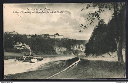 AK Fürstenberg a. d. Weser, Schloss Fürstenberg mit Salondampfer Graf Moltke