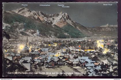 ÄLTERE POSTKARTE GARMISCH PARTENKIRCHEN BEI NACHT BLICK AUF ZUGSPITZGRUPPE at night la nuit Ansichtskarte cpa postcard