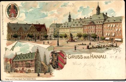 Gaufré Blason Artiste Lithographie Joost, R., Hanau Main Kinzig Kreis, Rathaus, Marktplatz