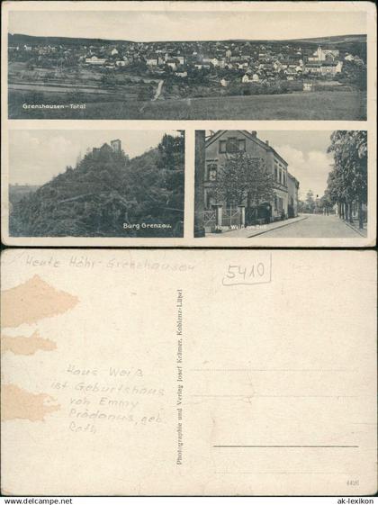 Ansichtskarte Höhr-Grenzhausen Burg Grenzau, Totale, Haus Weiß am Zoll 1940