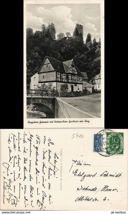 Ansichtskarte Höhr-Grenzhausen Burg und Gasthaus zur Burg 1954