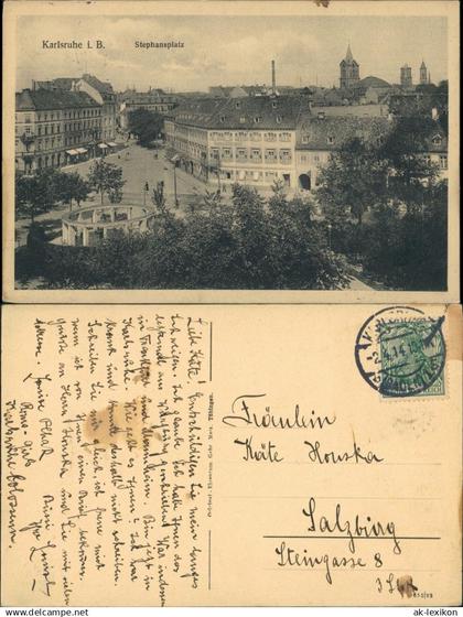 Ansichtskarte Karlsruhe Stephansplatz aus der Vogelschau-Perspektive 1914