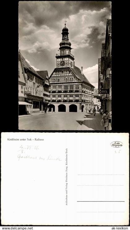 Ansichtskarte Kirchheim unter Teck Rathaus, Geschäfte 1956