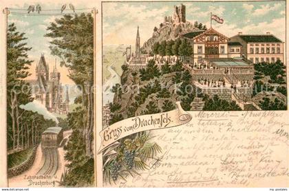 42806854 Drachenfels Zahnradbahn Drachenburg Restaurant Litho Drachenfels