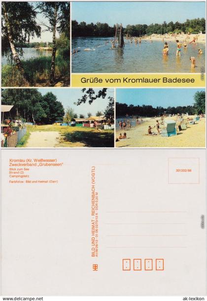 Kromlau Gablenz (Oberlausitz)  Blick zum See, Strand (2), Campingplatz 1988