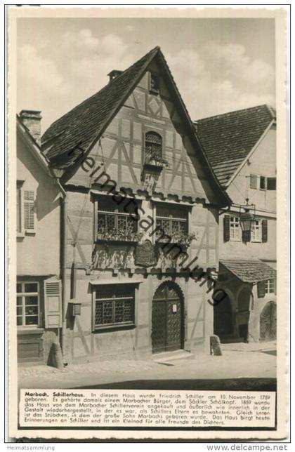 71672 Marbach am Neckar - Schillerhaus - Foto-Ansichtskarte - Verlag Adolf Aufrecht Marbach