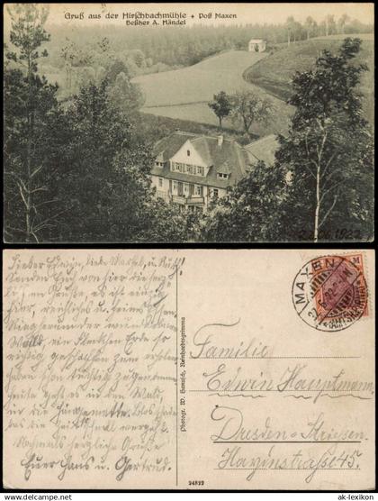 Ansichtskarte Maxen Gruß aus der Hirschbachmühle 1922  b. Pirna