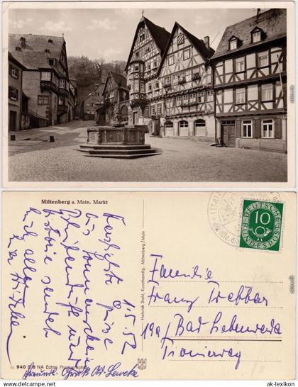 Miltenberg (Main) Markt mit Brunnen Ansichtskarte  1952