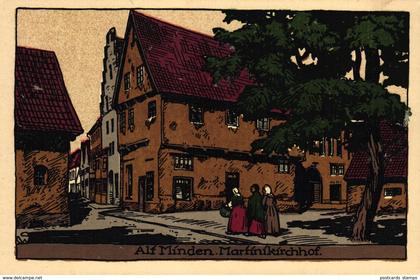 Minden, Alt-Minden, Martinikirchhof, Steindruck AK, um 1920