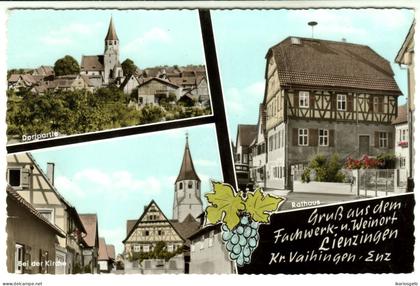 LIENZINGEN Krs Vaihingen = Mühlacker Enzkreis ~1964 3-geteilte colorierte Ansichtskarte carte postale