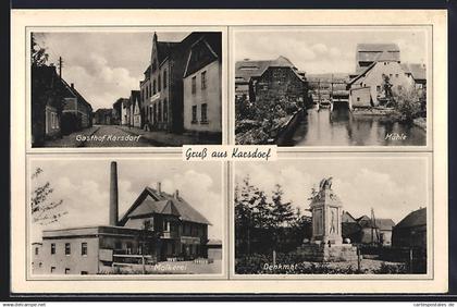 AK Karsdorf / Naumburg, Gasthaus, Mühle, Denkmal & Molkerei