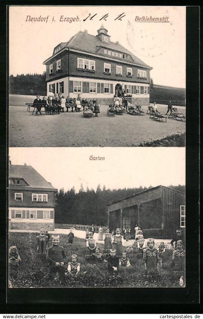 AK Neudorf i. Erzgeb., Bethlehemstift mit Garten