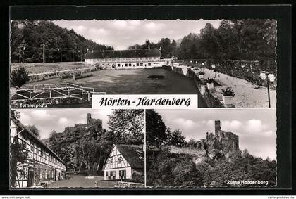 AK Nörten-Hardenberg, Ortsansicht, Tunierplatz, Ruine Hardenberg, Gasthof