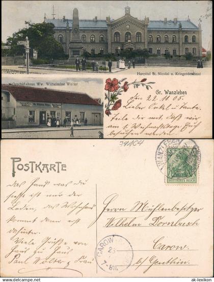 Ansichtskarte Wanzleben 2 Bild Hospital Geschäftshaus 1905